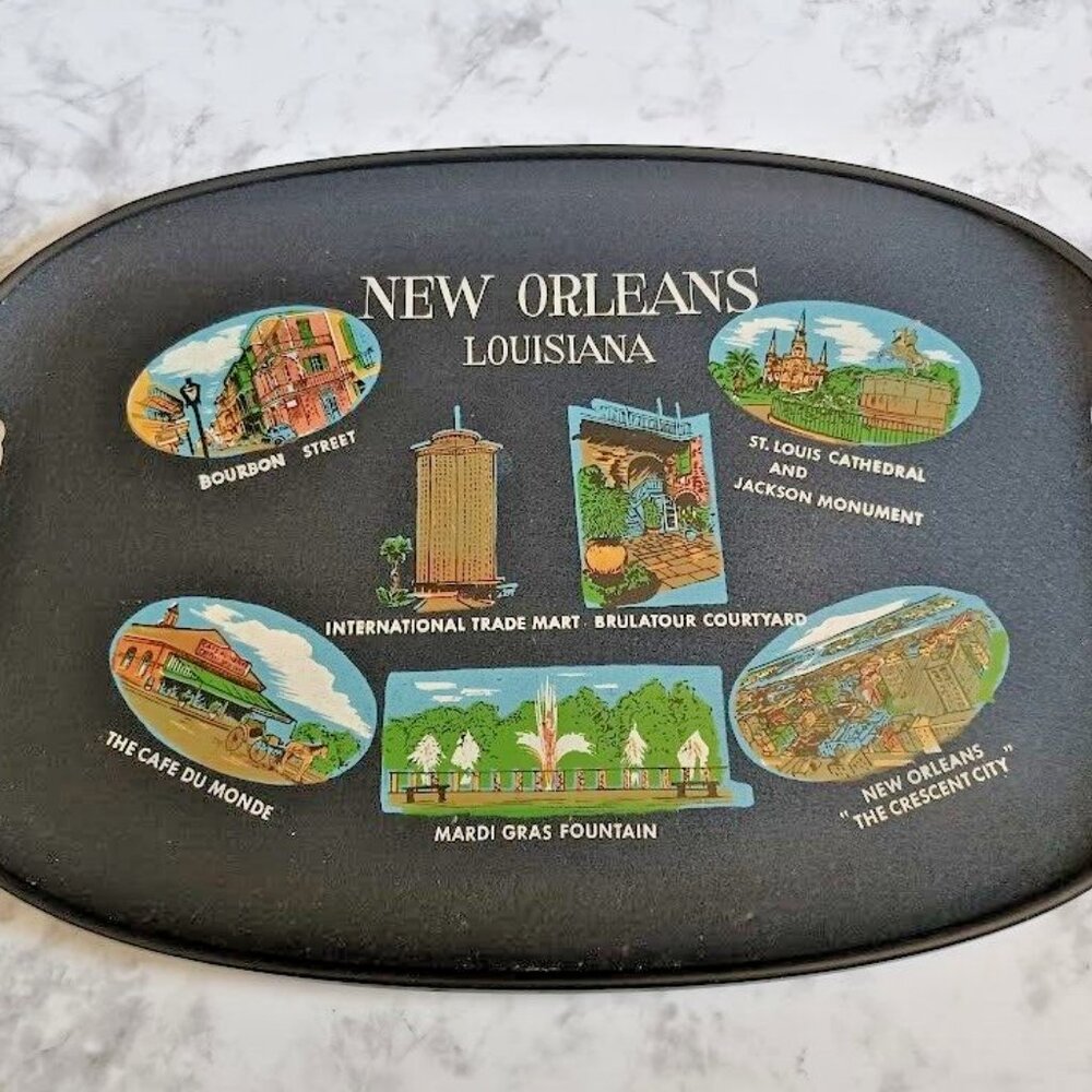 VTG Serving Tray New Orleans Serving Wall Decor Wrapped Handles Made‎ in Japan